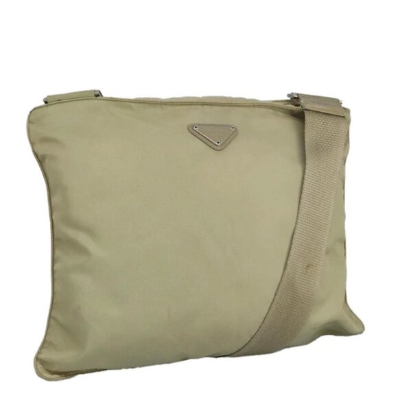 PRADA Shoulder Bag Nylon Beige Silver Auth ki5041 - Picture 1 of 15